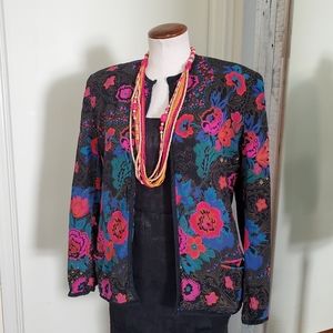 Levino Verna Vintage 80's Silk Floral Blazer Padded Shoulder 10